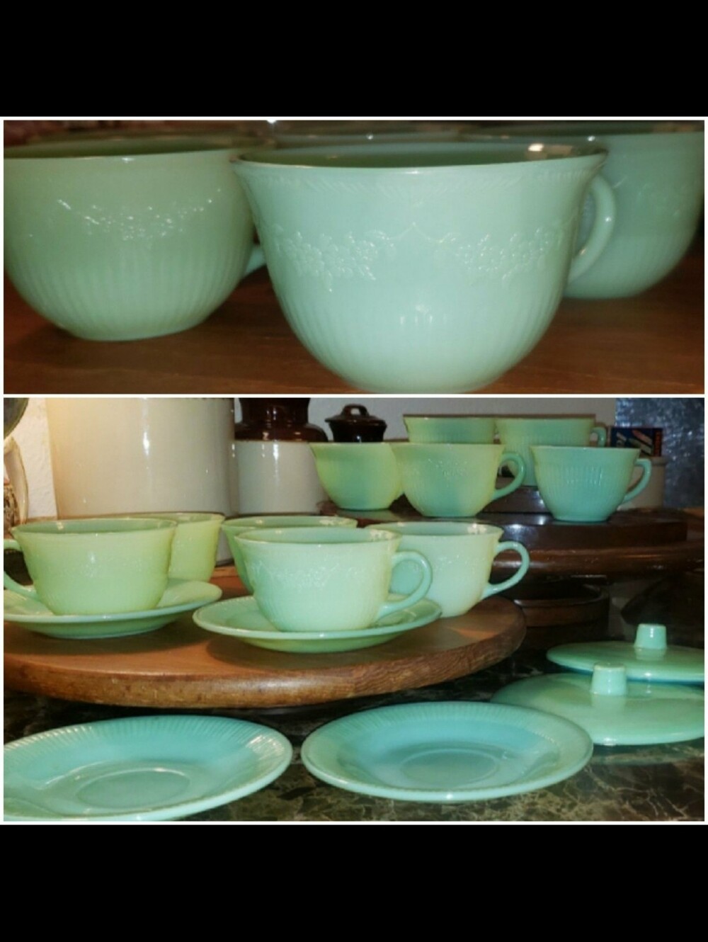 Vintage Floral Ribbed Jadeite Cups